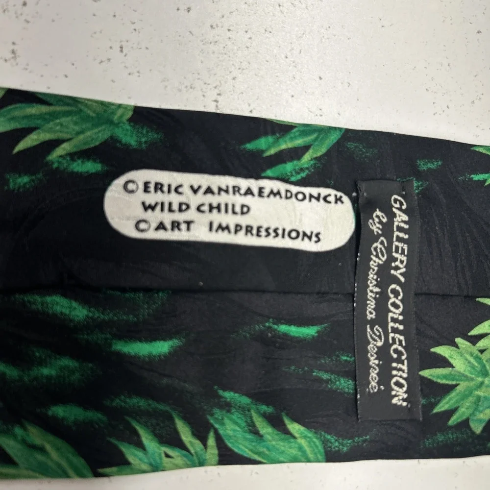 Art Impressions Gallery Tiger & Cub 100% Silk Necktie‎ Green Men's Tie